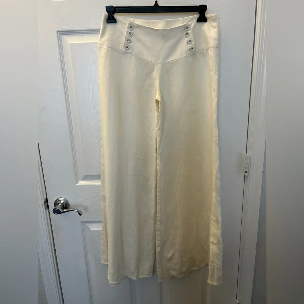 black halo wide leg linen pants off white - Picture 2 of 5